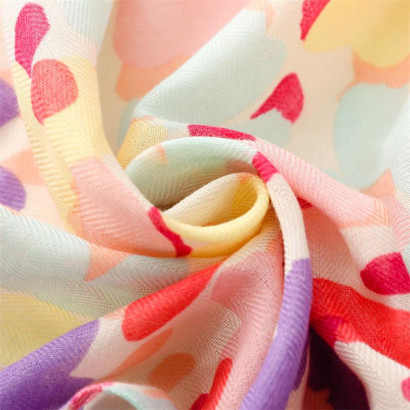 Women's Herringbone Pattern Scarf with Colorful Flowers and Tassels - Soft Cotton Linen Feel