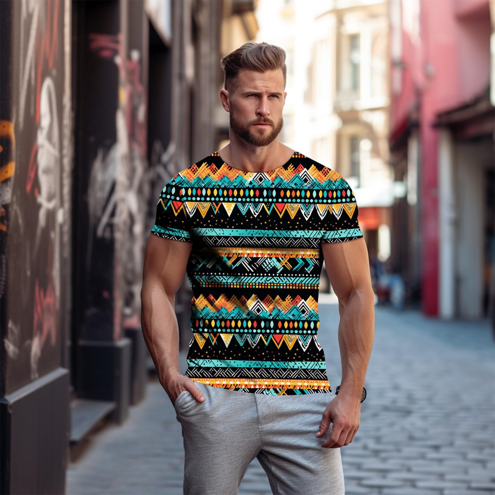 

Мужская и женская весенне-летняя повседневная футболка с короткими рукавами и 3D этническим принтом, пуловер с круглым вырезом XL