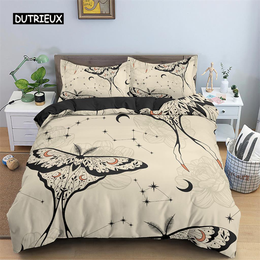 

Комплект постельного белья с бабочками, полный размер King Size, хиппи, бохо, моль, пододеяльник из микрофибры, анималистичный, ботанический, психоделический, звездное небо, пододеяльник EU single(135x200cm)