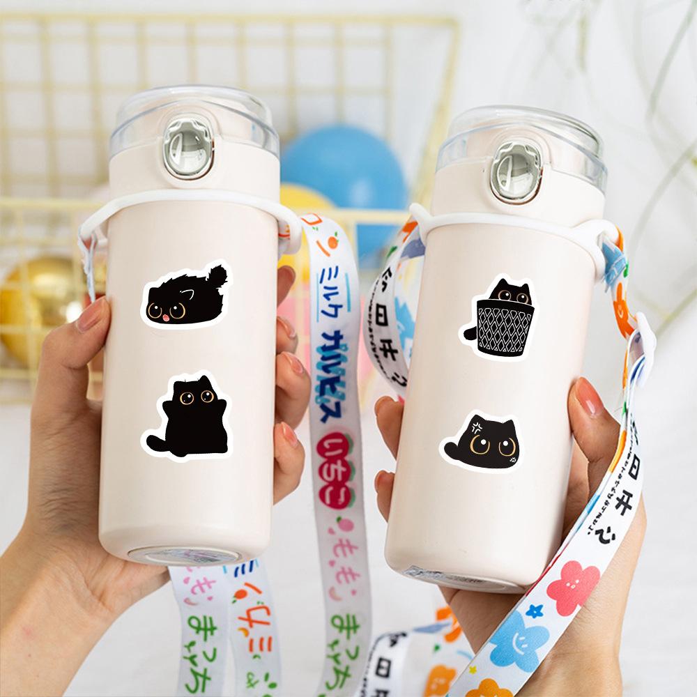 500 Pcs/Roll Cute Black Cat Cartoon Stickers Graffiti Aesthetic Decoration Luggage Laptop Computer Journal Stickers