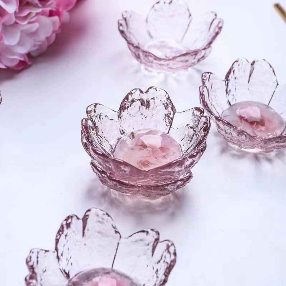 Nordic Style Glass Sakura Disc Gold Inlay Flower Candle Holder Creative Sauce Bowl  Ice Cream