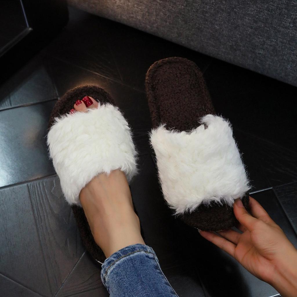 Fashionista Home Warm Indoor Leaky Finger Plush Raw European Cotton Slippers