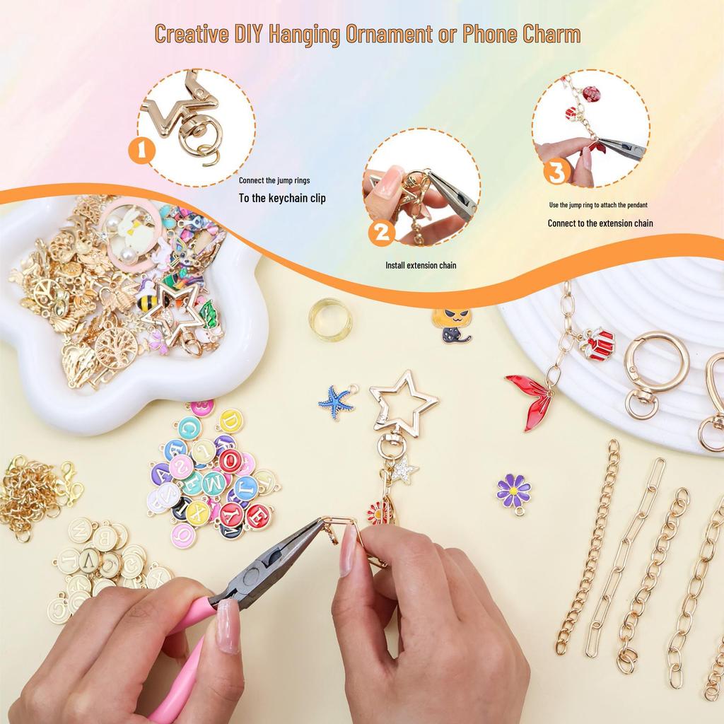 Dream 286-Piece Enamel Alloy DIY Charm, Pendant & Keychain Set