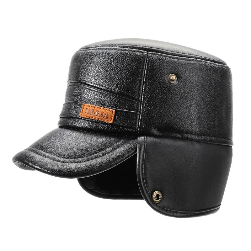 Middle-Aged and Elderly Hat Men's Winter Warm Father Grandfather Leather Hat Velvet Old Man Ear Protection Flat Cap