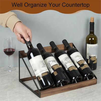 2026 New Wooden Red Wine Rack Desktop Slanted Wine Display Rack Iron Wood Combined with Multiple Red Wine Bottle Storage Rack