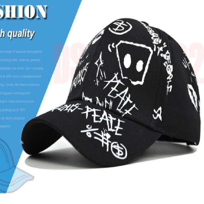 Graffiti Printed Unisex Baseball Cap Cotton Adjustable Size Summer Hat Trendy Embroidered Logo