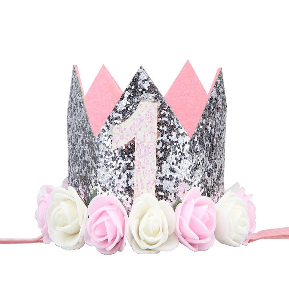 Cross-Border 1st Birthday Crown Headband: Princess Gold & Pink Party Accessory for Girls