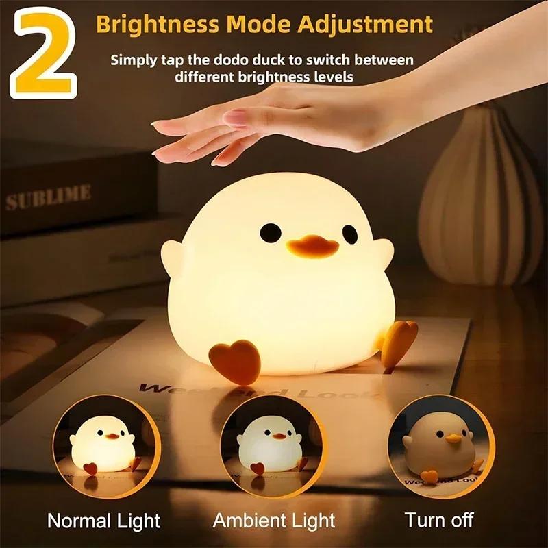 Silicone Duck Night Light - Touch LED Lamp, USB-C Rechargeable, Soft & Cute, Timer 30 Mins, Nightlight for Kids, Bedroom