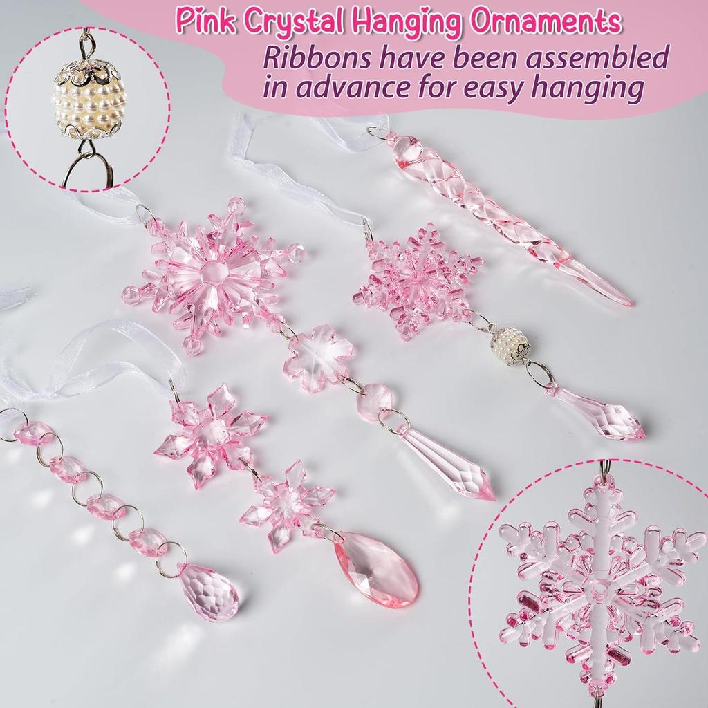 18-Piece Christmas Tree Decoration Set: Crystal Snowflakes & Icicle Ornaments