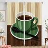 2pcs 2D flat printing Curtain Green Coffee Cup Spoon Fabric Without Electricity All Season Party & Holiday Decor Perfect for