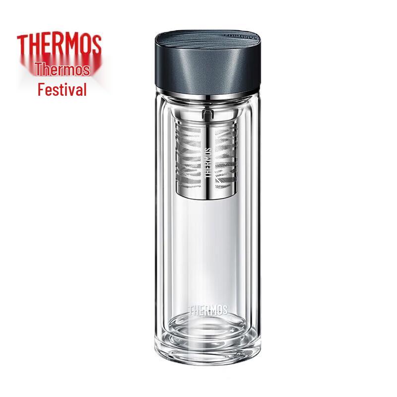 THERMOS TCGB-400 Water Pattern Walker Double-Layer Glass Cup with Tea Infuser