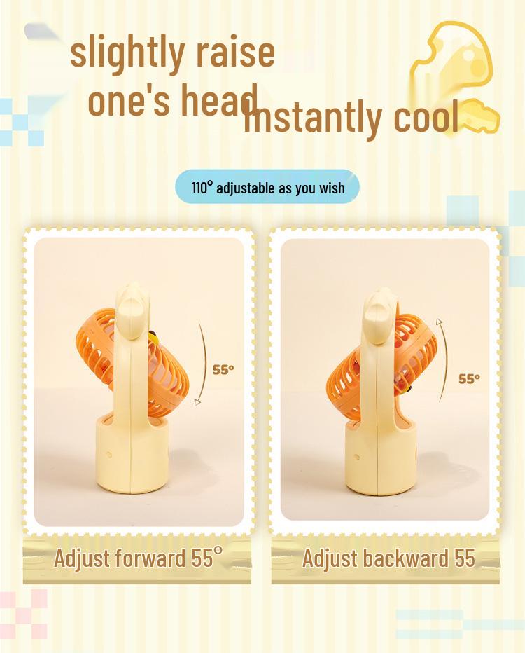 Taiwanese Style Portable Mini Desktop Fan - Three Speed, USB Rechargeable, with Cute Cheese Pet Design.