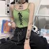 Top corto senza maniche in maglia bianca con schiena scoperta, stile gotico grunge Y2k, da donna, kawaii, carino, estivo, alla moda, con lacci.