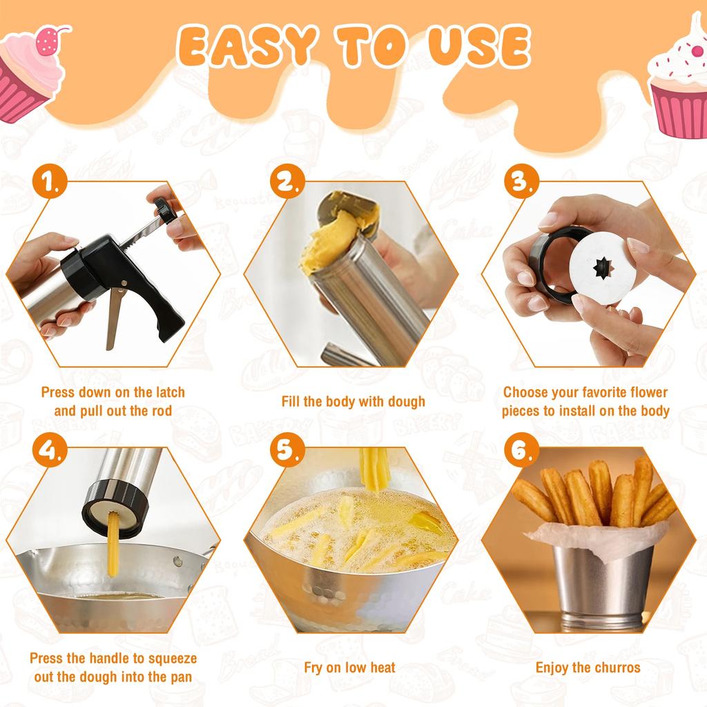 Churro Maker Machine Thickened Stainless Steel Churro Maker Kit Multifunctional Churro Maker Gun Kit Household Churro Cookie