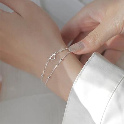Fashion Double Love Heart Hollow Round Beads Bracelet for Women Adjustable Bracelet Romantic Wedding Party Jewelry Gift