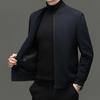Men's Winter Wool Blend Stand Collar Short Jacket, Middle-Aged Casual Warm Thick Coat