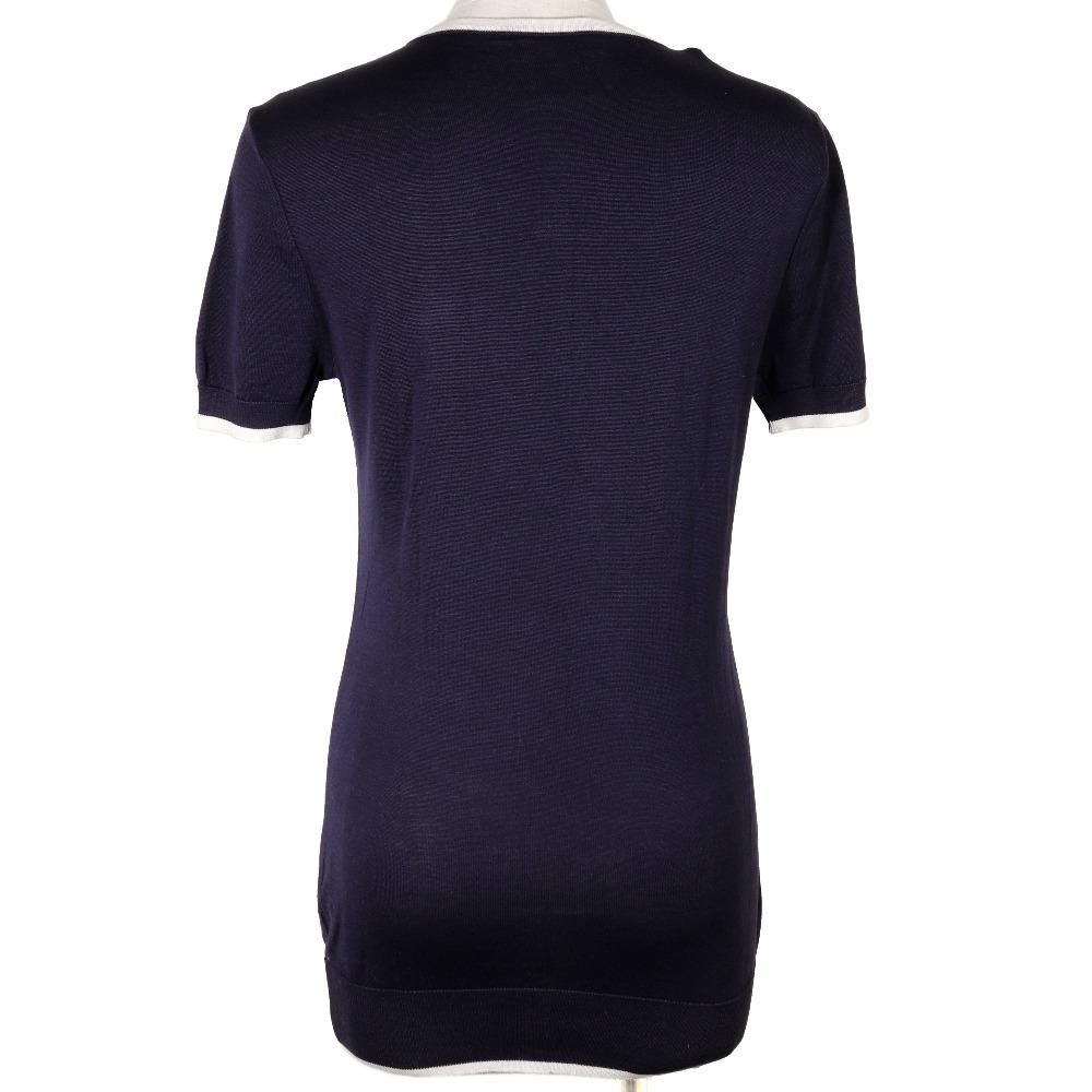 CHANEL Short sleeve knit P06382 96P Navy blue cotton Women Used