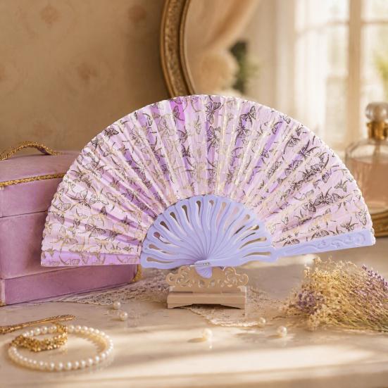 Compact Portable Fans Chinese Style Butterfly Folding Fan, Plastic Ribs Decorative Handheld Hand Held Summer Cooling Party Favors for Men Women