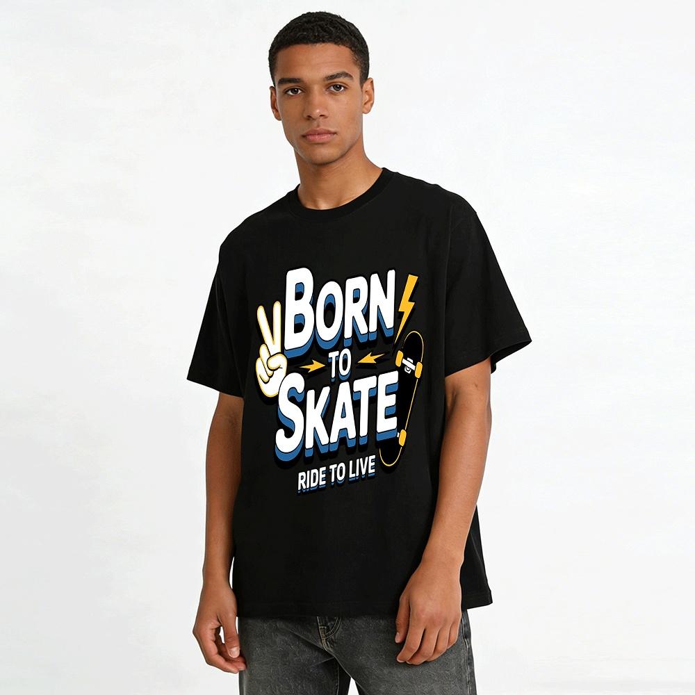 Born To Skate Ride To Live Skateboard Graphic Casual Tee Pure cotton T-shirt