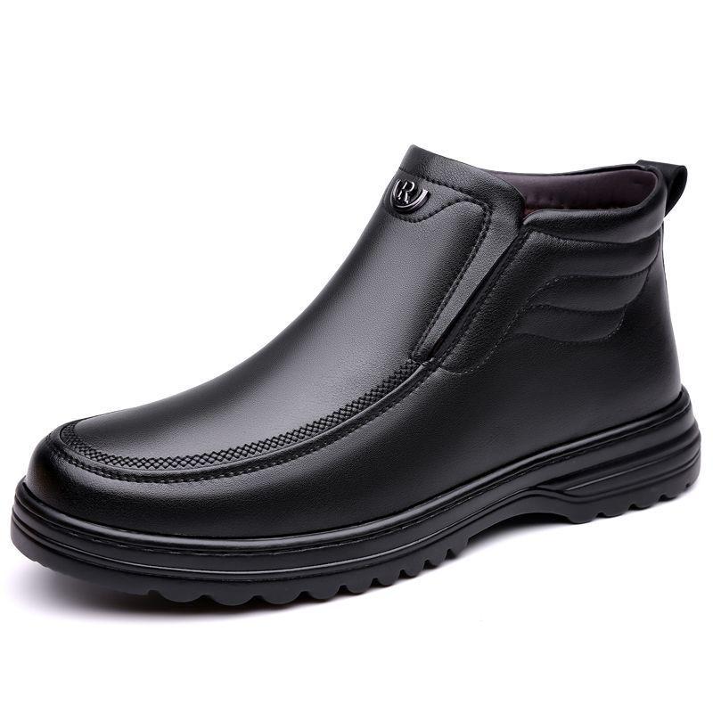 Men s Winter Leather High-Top Boots: Warm, Stylish, Soft Sole, Genuine Leather Casual Ankle Boots. 39 чёрный