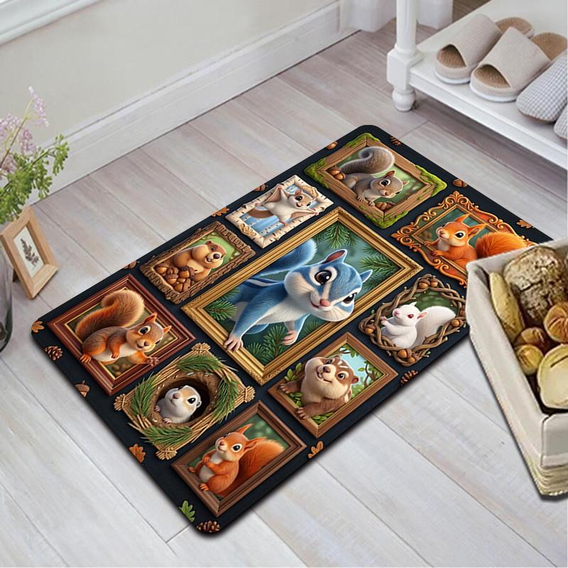 Squirrel Portrait Gallery Pattern Rug Floor Mat for Living Room or Bedroom Soft and Comfortable Carpet a Gift for Birthday and Holiday.