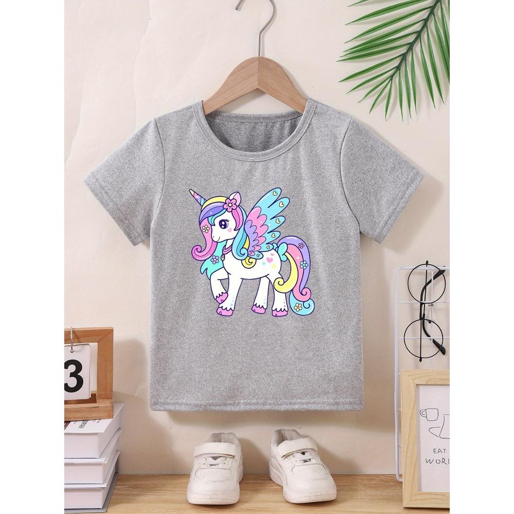 Fashionable and Beautiful Rainbow Unicorn Print Soft and Comfortable Children's T-shirt