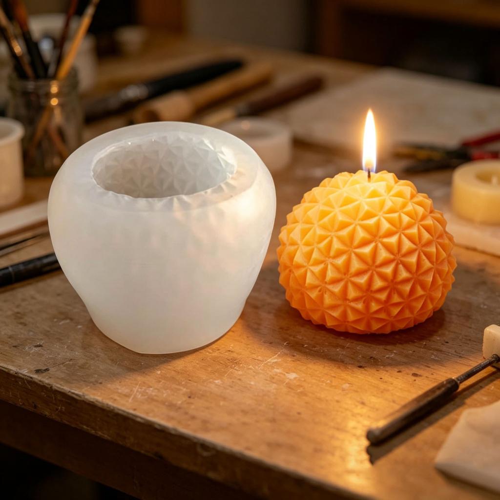 Diamond Pattern Sphere Candle Silicone Mold for Handmade Candle Making Flexible Non-Stick Durable Craft Mold for Round Shaped Candle Creation