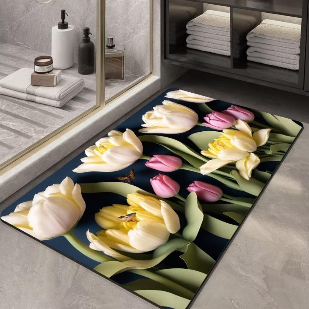 Flower Printing Bathroom Thickening Mat Bath Non-slip Carpets In Wash Basin Bathtub Side Floor Rug Shower Room Doormat Memory Foam 3D Pad