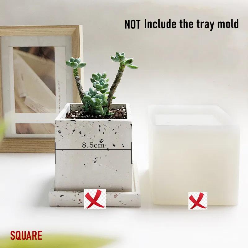 Cement Flowerpot Mold Silicone DIY Succulent Pot Round Square Terrazzo Flowerpot Mold Resin Cement Art Supplies Clay Molds