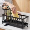 Detachable Compartment Rack Sink Caddy Organizer with Drain Tray, Durable Carbon Steel Sponge Holder, Kitchen Gadget Storage Space Saving for