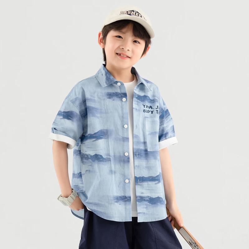 Duoduojia Boys' Summer Short-Sleeve Casual Shirt with Landscape Print