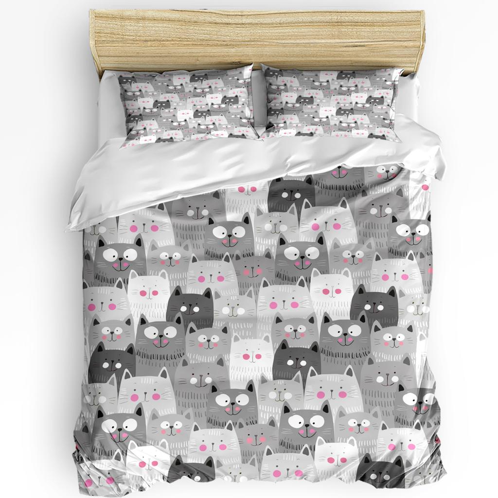 Kawaii Stars Hippo Baby Cute Animal White 3pcs Bedding Set For Double Bed Home Textile Duvet Cover Quilt Cover Pillowcase