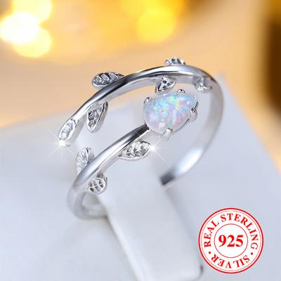 925 prabos sidabrinis lapo formos elegantiškas balto opalo žiedas moterims, reguliuojamo atidarymo žiedas, prabangi vestuvinė papuošalų dovana