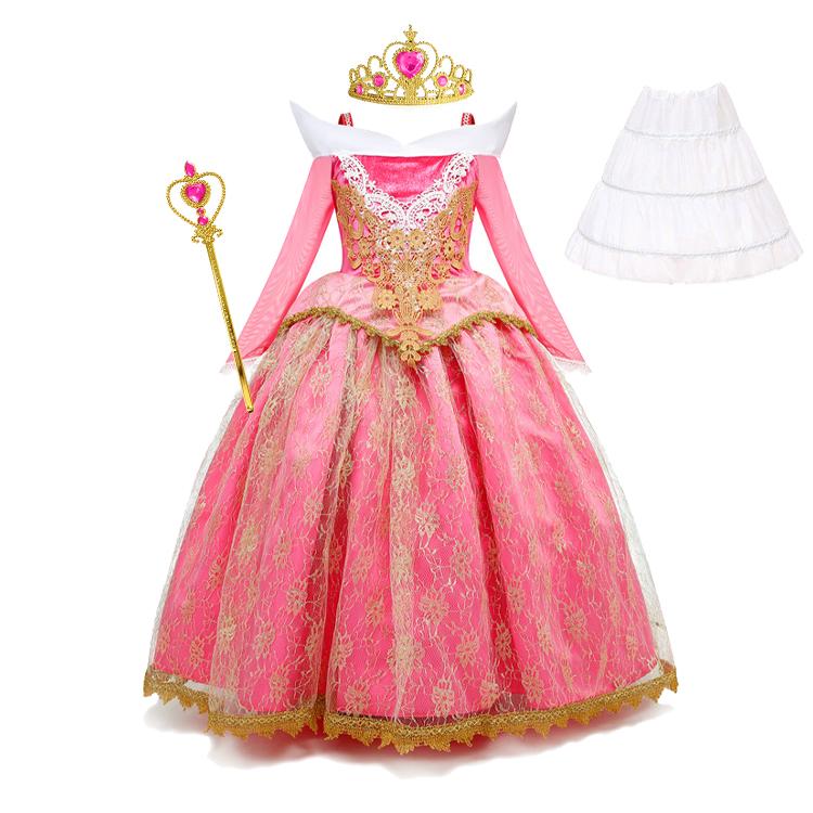 Mädchen Dornröschen Aurora Prinzessin Halloween Cosplay Kleid Schulterfrei Kindergeschenk Karnevalsparty Ausgefallene Prinzessinnenkleidung