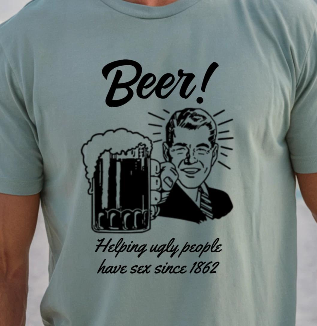 Beer! Retro Man Graphic T-shirt | Helping Ugly People Shirt, Funny Beer Tee 2XL
