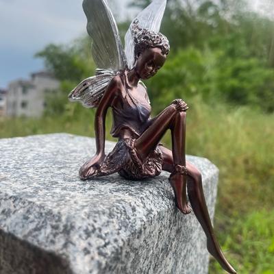 1pc Mystical Black Elf Resin Craft Figurine with Glowing Silver Wings and Curly Hair Fantasy Themed