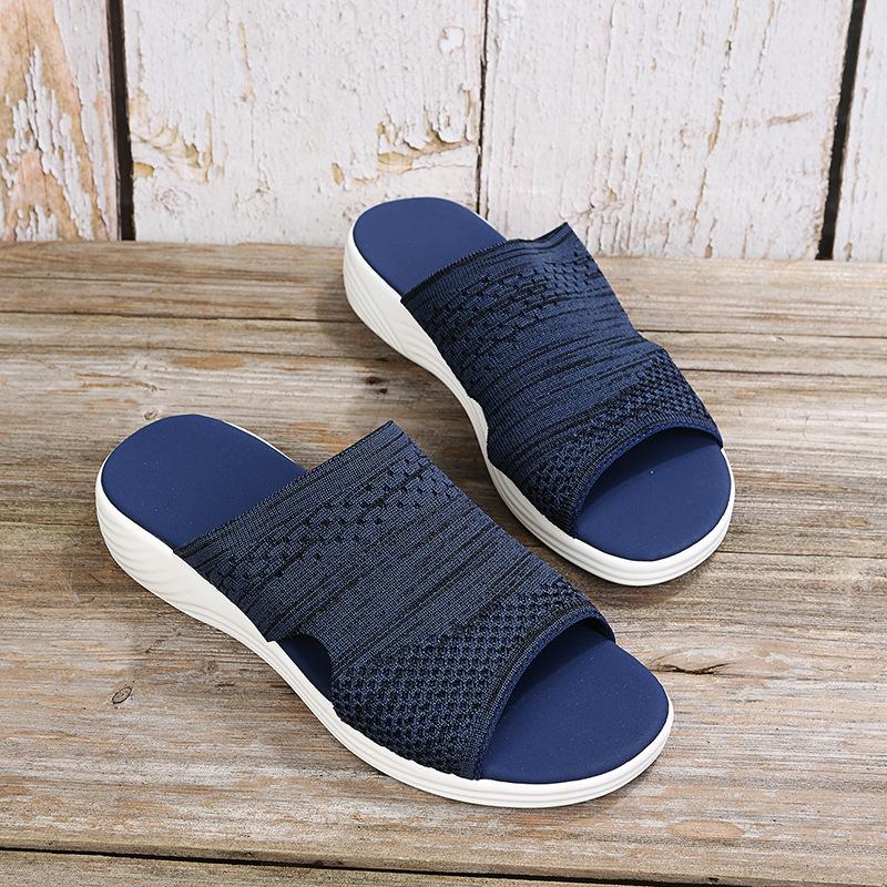 Summer new women's thick-soled slippers fish mouth fly-woven breathable thick-soled slippers