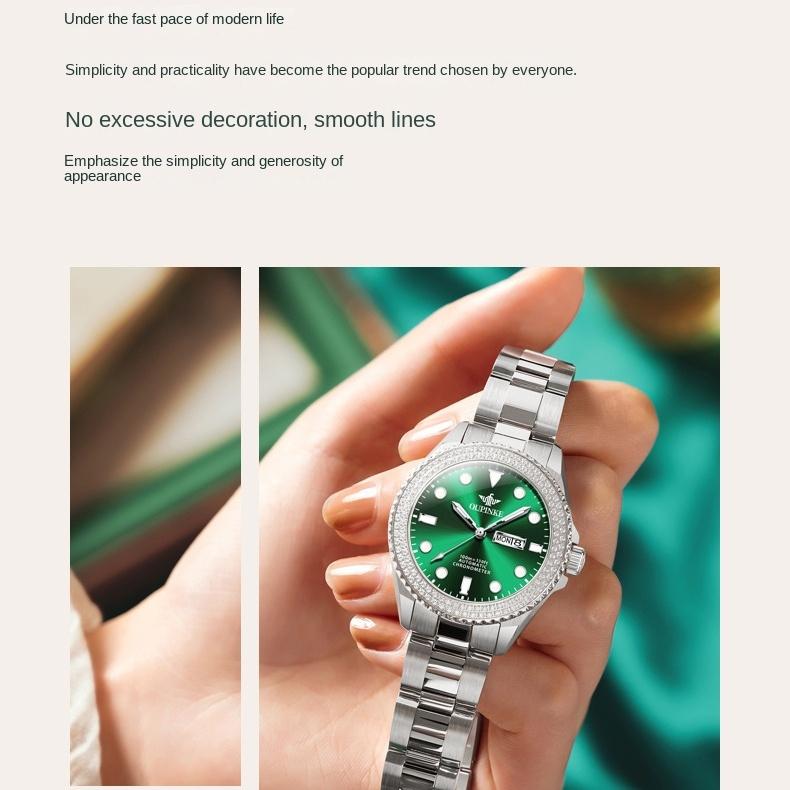 OUPINKE Brand Small Green Watch Light Luxury Diamond Set Fashion Trend Luminous Machine Watch Women Watch Women