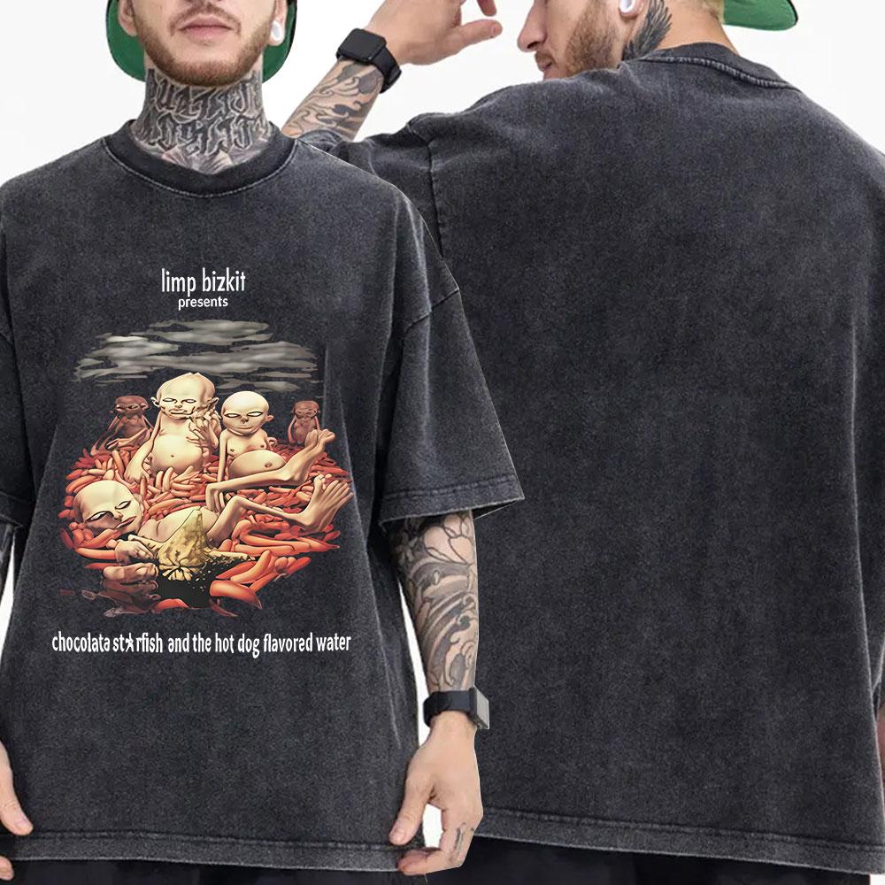 ZheXiong TEE Vintage Gewassen Rockband Limp Bizkit T-shirt Heren Dames Kleding Mode Hip Hop Gothic Oversized Korte Mouw T-shirt Streetwear L