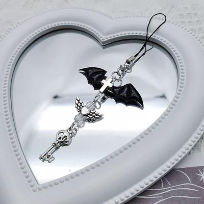 Y2K Mobile Phone Charm Strap Chain Keychain Cool Girl Gothic Dark Demon Bat Wings Skull Lanyard Pendant For iPhone For Samsung