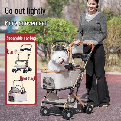 Carrinho de Passeio Dobrável Leve para Animais de Estimação com Cesto Separável para Cães e Gatos Pequenos e Médios