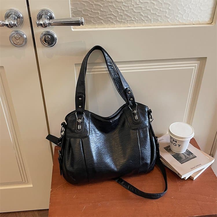 Multi-compartment soft leather tote bag women's shoulder messenger bag