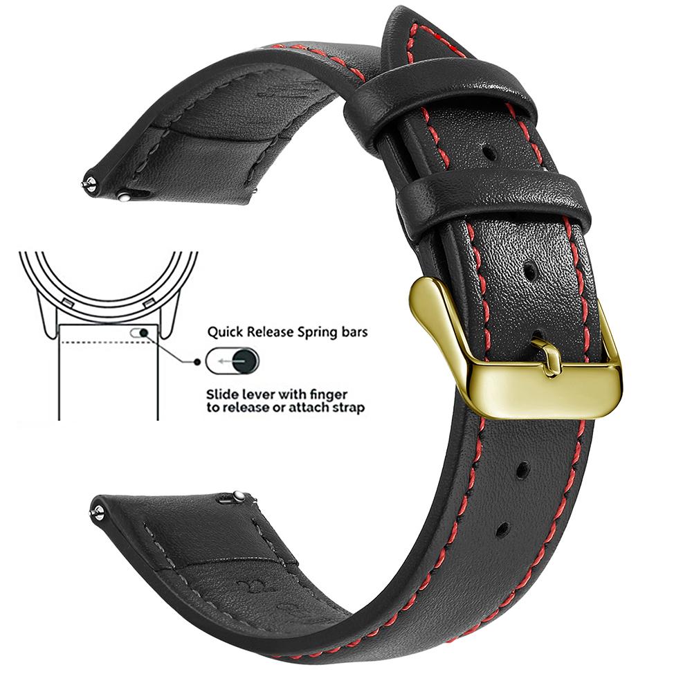 Echtes Lederarmband aus Narbenleder, Schnellverschluss 18mm/20mm/22mm Uhrenarmbänder, Passend für Samsung Galaxy Watch, Garmin Huawei Watch