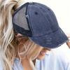 1pc Vintage Ponytail Mesh Baseball Cap,Adjustable Outdoor Sun Protection Washed Distress Trucker Hat,Suitable for Spring/Autumn