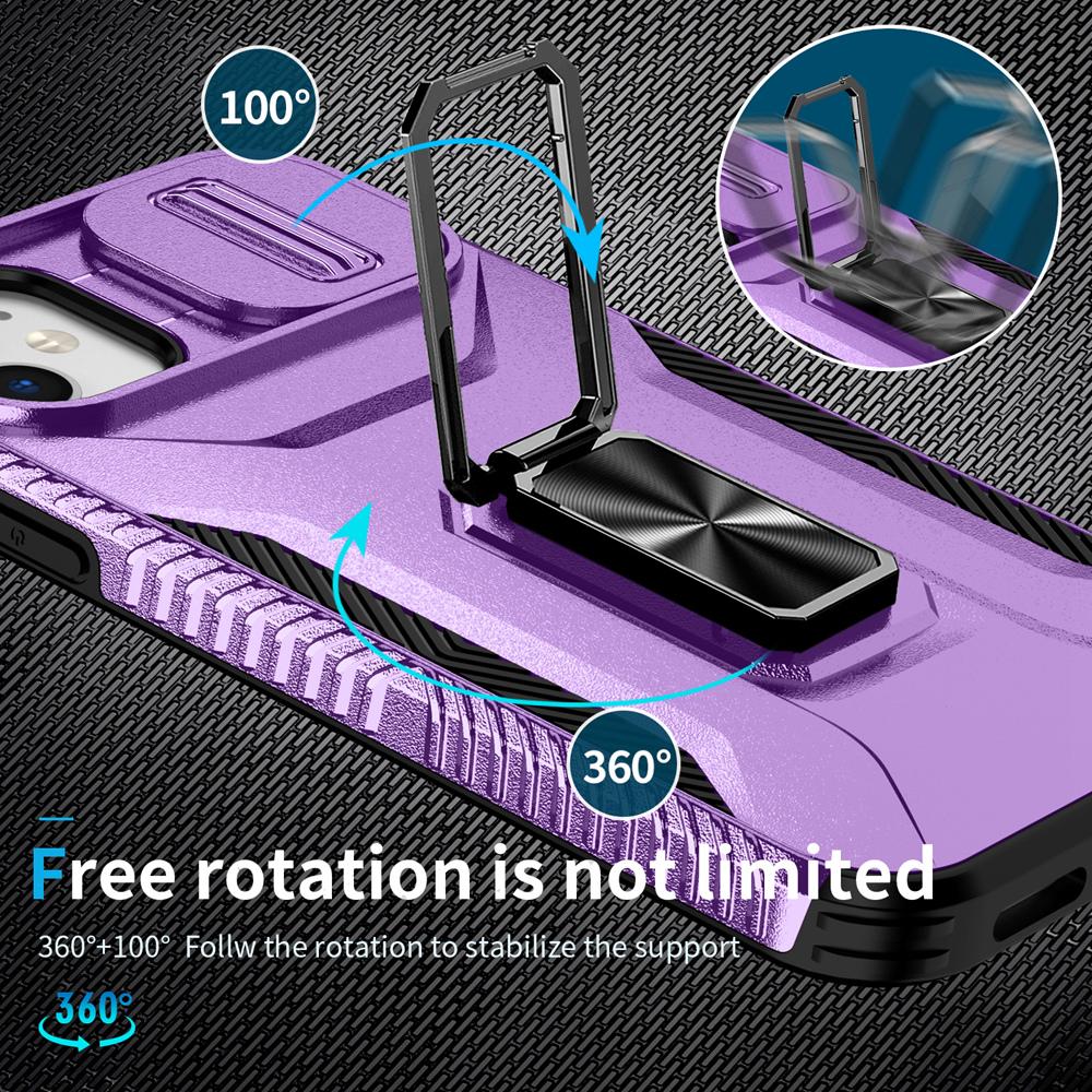 KEYSION Nárazuvzdorné pouzdro pro iPhone 11 Pro Max, vysouvací kryt s ochranným kroužkem pro objektiv fotoaparátu, stojánek, zadní kryt pro iPhone XS Max X XR