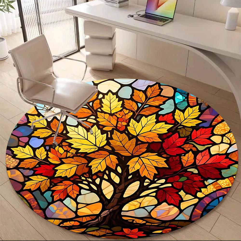 1pc Autumn Leaves Office Round Area Rug, Indoor Mat Suitable ForOffice, Under Office Chairs Bedroom Living Room Home Decor, Room Deco D061