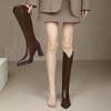 Nouveau Style Élégant Bottes Longues à Talons pour Femmes Talons Hauts Cuir Marron Dames Bottes à Tige Genou Bout Pointu Imperméable Bottes Chics