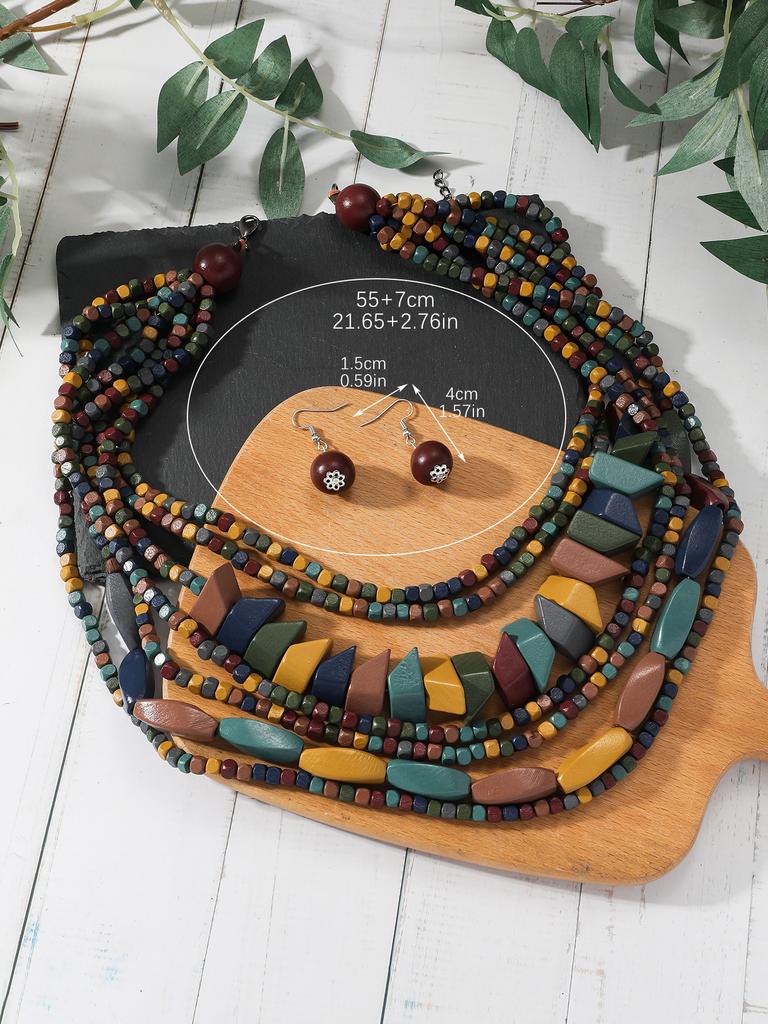 New Bohemian Handmade Beaded Seed Bead Necklace European American Exaggerated Retro Style Women Jewelry