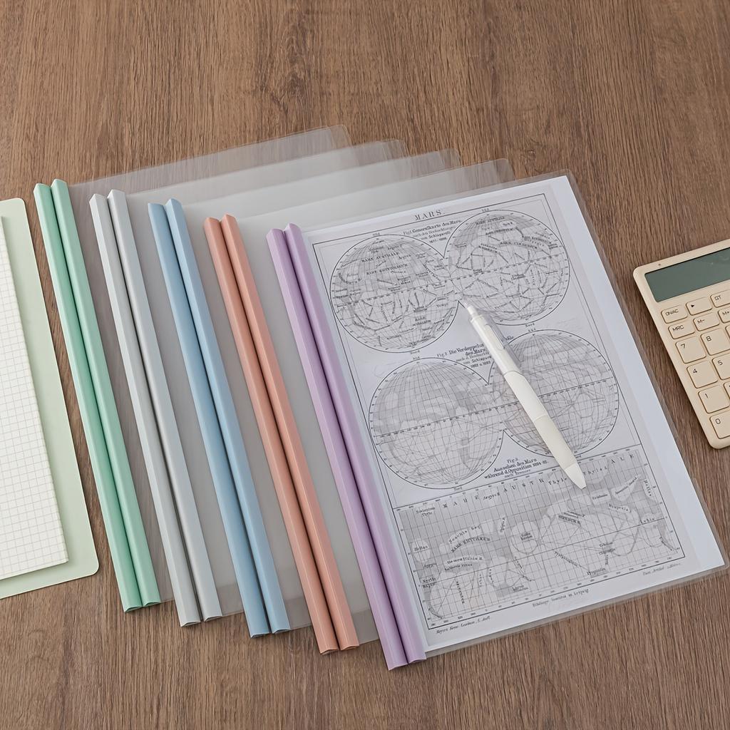 10pcs A4 Rod Binder Clips,Thickened PP Material,Transparent Colorful Document Holders, Large Capacity Book Covers,Office Supplie