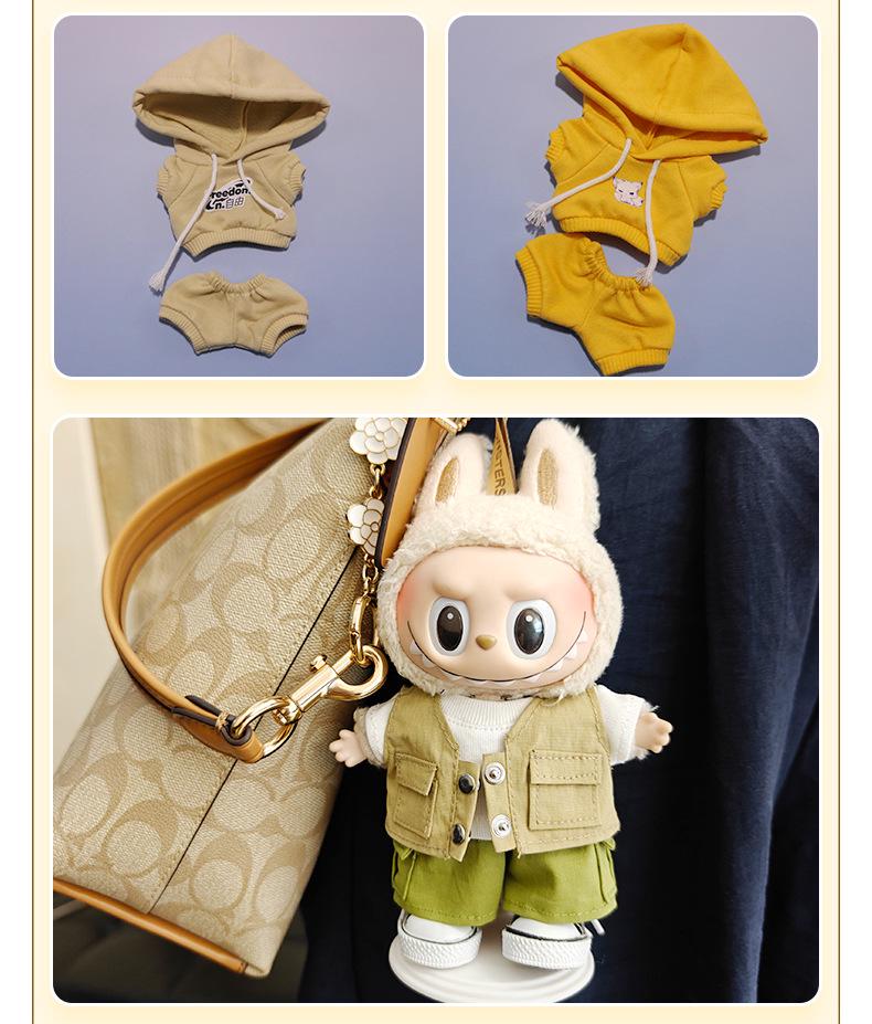 Labubu Hoodie Set: Einfarbige Puppenkleidung mit Anhänger für Erste & Dritte Generation, 17cm austauschbare Plüsch-Merchandise.